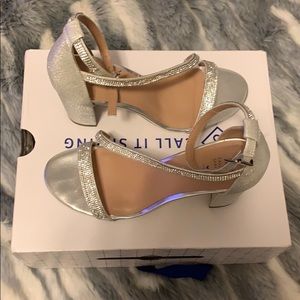 Silver shiny high block heel